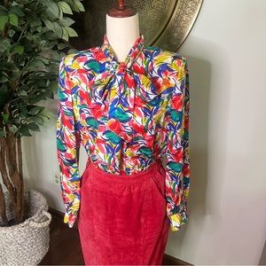 100% Silk Doncaster Pussy Bow Blouse - Size 15